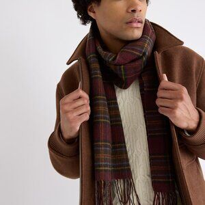 Plaid Wool Scarf with Fringes